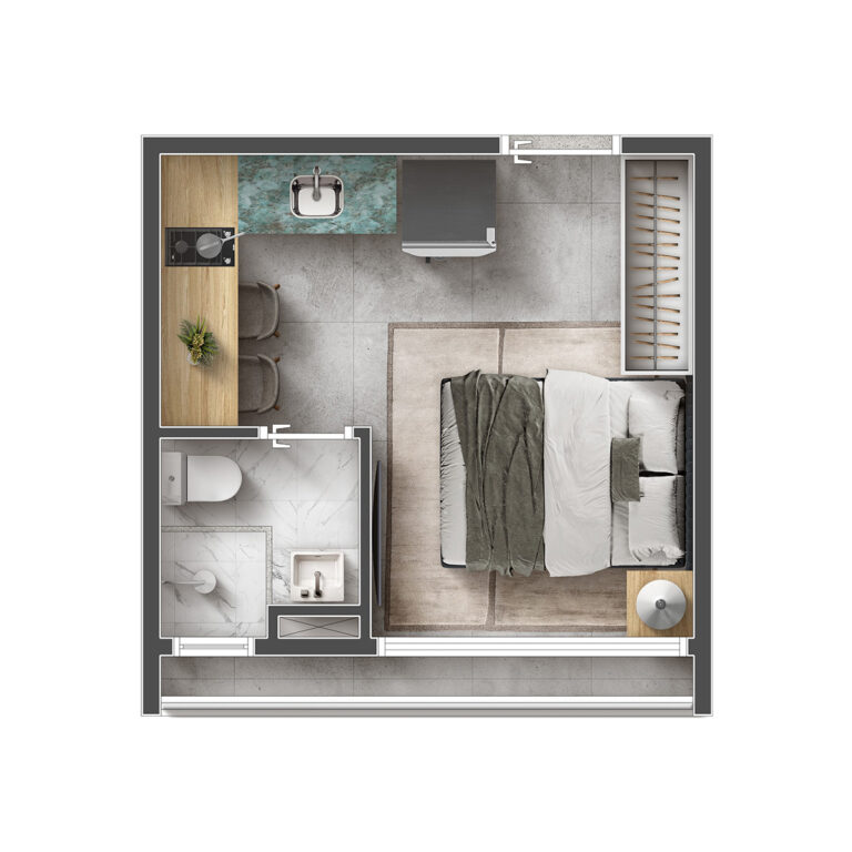 Studio 18,35 m² (Planta Tipo B)