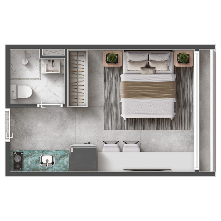 Studio 20,59 m² (Planta Tipo D)