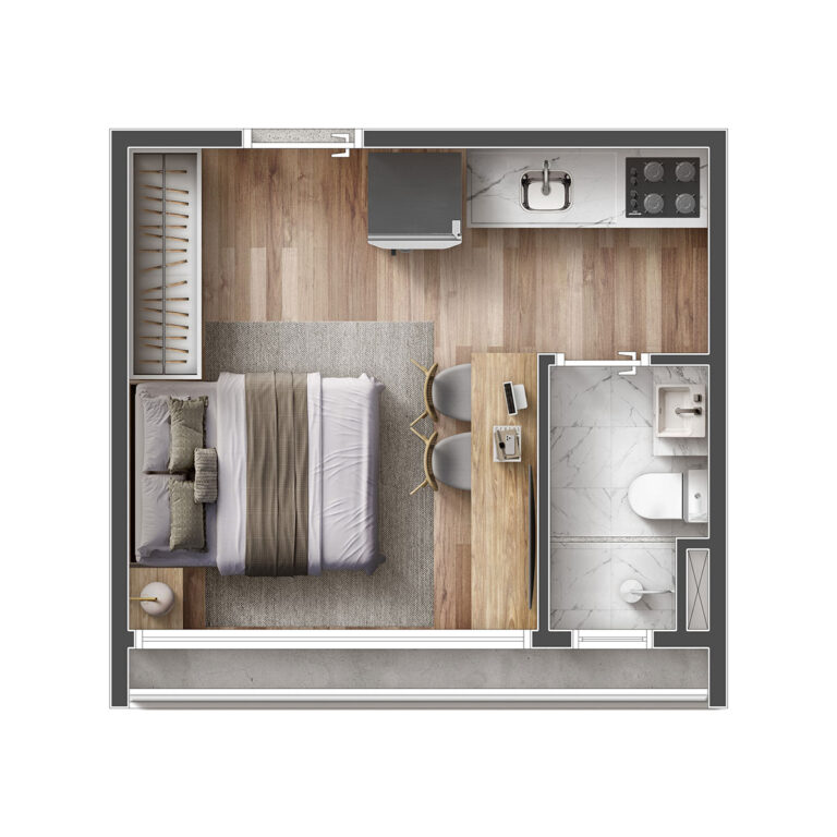 Studio 19,85 m² (Planta Tipo J)