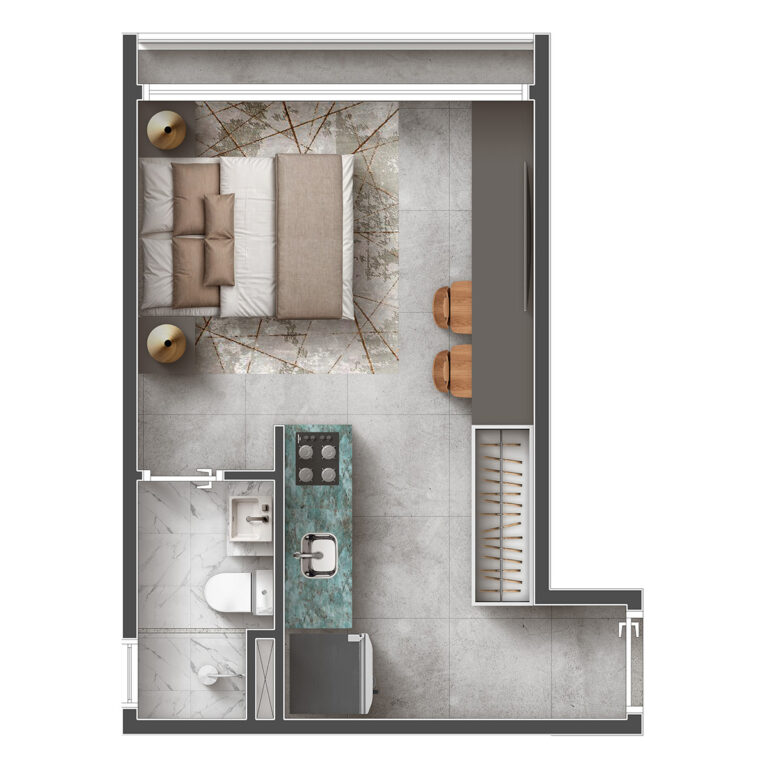 Studio 24,21 m² (Planta Tipo L)