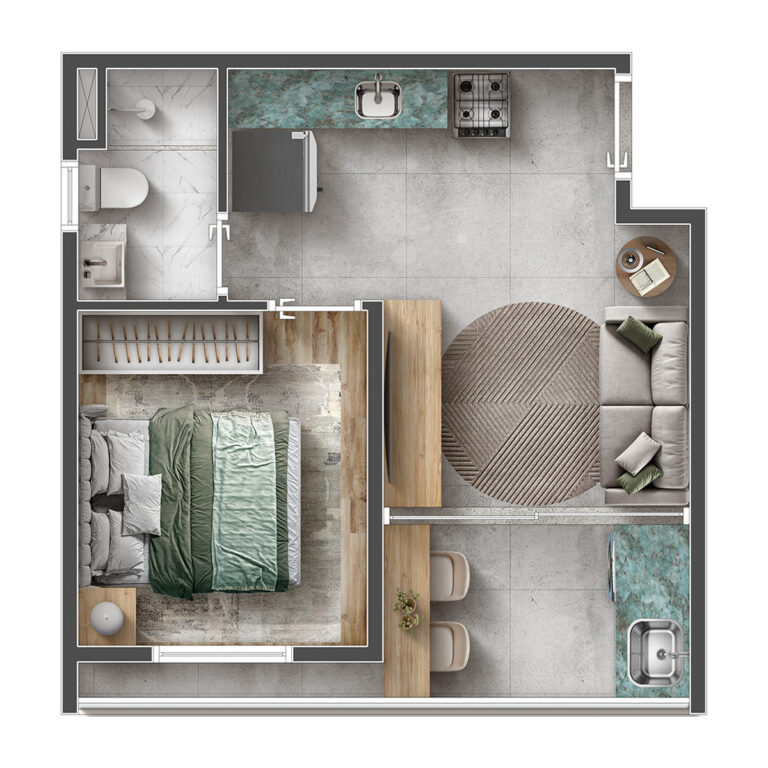 1 Dorm. 30,52 m² (Planta Tipo M)