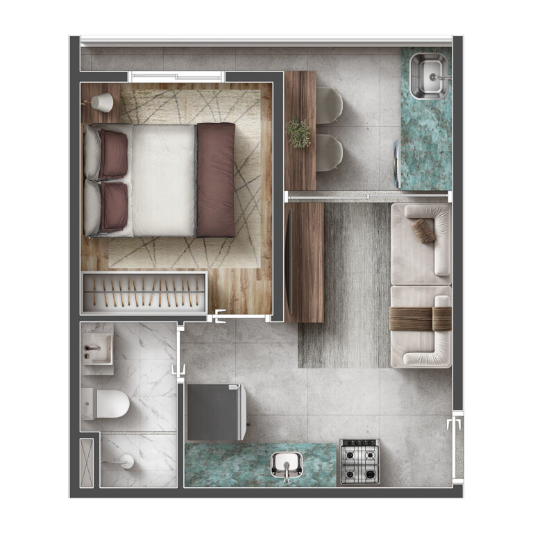 1 Dorm. 28,35 m² (Planta Tipo P)